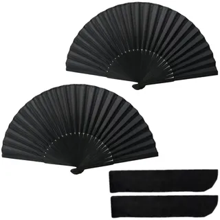 JZK 2 x Schwarzer Seidenstoff Bambusfächer chinesischer Handfächer Geschenk für Sommer Hochzeit Tanzen Beerdigung DIY Dekoration, Heimdekorationen Fan Frauen Geschenk Hot Spülungen Relief Werkzeug