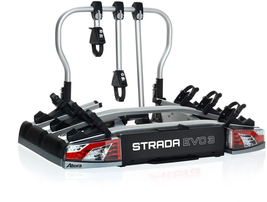 Atera 022701 PKW Fahrradträger Strada Evo 3, Auto-Kupplungsträger mit Rückleuchten - für 3 Fahrräder oder E-Bikes