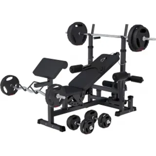 Gorilla Sports GORILLA SPORTS® Multifunktion Hantelbank - Hantelset 100kg, Hantelablage, Latzug, Dip-Station, Butterfly, Curlpult, und Bein... - schwarz