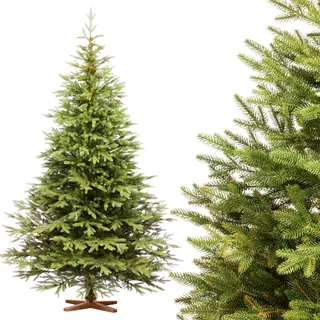 FAIRYTREES Weihnachtsbaum künstlich 220cm Nordmanntanne Exklusiv 100% PE| Tannenbaum Holzständer | Made in EU | Christbaum künstlich mit Naturgetreue Spritzguss Elemente
