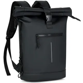 Lekeinchi Rolltop Rucksack Wasserdicht für Damen & Herren, Großer Laptop Rucksack mit Computerfach für 17 Zoll Laptop, Elegant Reiserucksack Daypack für Reisen, Radfahren, Uni Schule--Schwarz