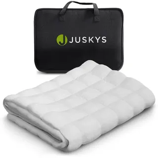 Juskys Gewichtsdecke Weiß, Anti-Stress-Decke mit Glasperlen, Baumwolle, 7 Schichten - 5 kg