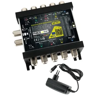 maxx.onLine unicable Multischalter Einkabelsystem für 1-2 Satelliten & 32 Teilnehmer inkl. 18V F-Stecker Netzteil, Einkabel-Multischalter kaskadierbar