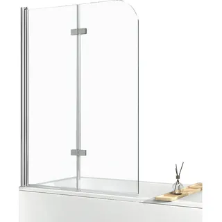 EMKE Emke, Duschkabine + Duschwand, Duschwand für Badewanne 120x140cm Glas-Duschwand, 2-teilig Faltbar, Leicht zu Reinigen, Chrom (120 cm, 0.00 cm)