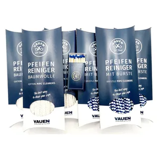 VAUEN Reinigungsbürsten-Set Pfeifenreiniger mit Bürste + Baumwolle 480 Stück made in Germany, (6er Set inkl. Zündhölzer), biegsam blau