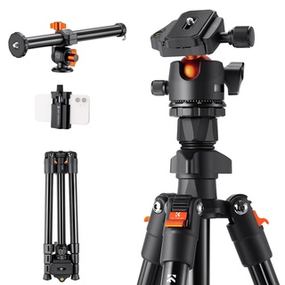 K&F Concept K234A0 Kamera Stativ mit Auslegearm,163cm Handy Stativ, Tripod für unterwegs, Stativ für Smartphone mit Handyhalterung, Aluminium Reisestativ mit BH-28L Kugelkopf