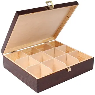 Creative Deco Große Braun Teebox Holz aus Natürliches Kiefernholz | 29 x 25 x 7,5 cm | Teekiste mit 12 Fächer und Deckel | Tee-Organizer | Perfekte für Decoupage, Dekoration Lagerung der Teebeutel