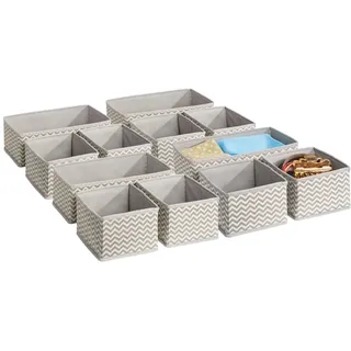 mDesign Stoffbox für Schrank oder Schublade – die ideale Stoff Aufbewahrungsbox – 12er-Pack: Acht kleine und vier große Boxen – flexibel verwendbare Schubladen Organizer – taupe/Natur