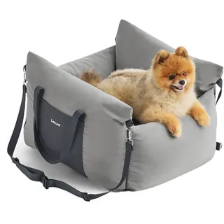 Le sure Lesure Hundesitz Auto kleine Hunde - wasserdichter und waschbarer Hunde Autositz mit Aufbewahrungstaschen, ansteckbarer Sicherheitsleine und verdickter Memory-Schaum-Füllung, 58x56x33cm, grau