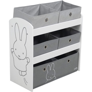 roba Spielregal miffy® - Spielzeugregal für Kinderzimmer mit 5 graue Boxen aus Stoff - Hasen Motiv - Aufbewahrungsregal für Mädchen und Jungen - Holz weiß