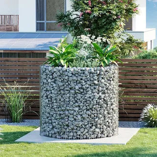 SONGMICS Drahtkorb Gabion, Gabionenkorb, rund, Steinkorb, rostfrei, Ø90 cm - Silber
