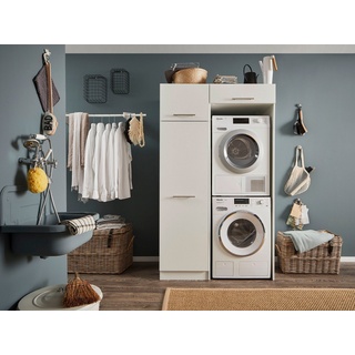 laundreezy Waschmaschinenschrank für Trockner und Waschmaschine, Mehrzweckschrank und Schrankaufsatz, Weiß - Praktischer Waschmaschinen-Überbauschrank - 117,5 x 200 x 67,5 cm (B/H/T)