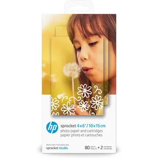 HP Sprocket Studio Fotopapier und Patronen (80 Blatt 10 x 15 cm Papier + 2 Druckerpatronen) für HP Sprocket Studio