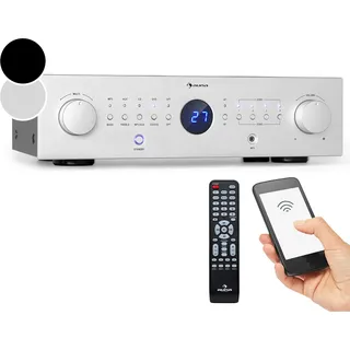 Auna HiFi Stereo Mini Verstärker Mit Bass & Treble Regler, 4 Kanal Audio-Verstärker, Lautsprecher Mit Fernbedienung & AUX Eingang, AV Receiver