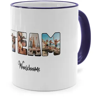 PhotoFancy® - Fototasse 'Team' - Personalisierte Tasse mit eigenem Foto und Text selbst gestalten - Dunkelblau