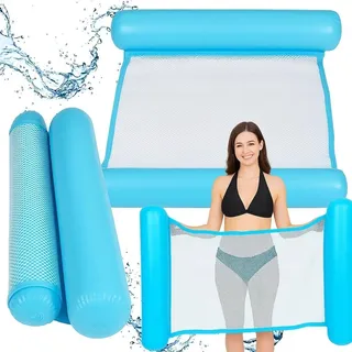 Wasserhängematte Luftmatratze Poolmatratze Blau Schwimmmatte aufblasbar Wasserliege mit Netz - Blau