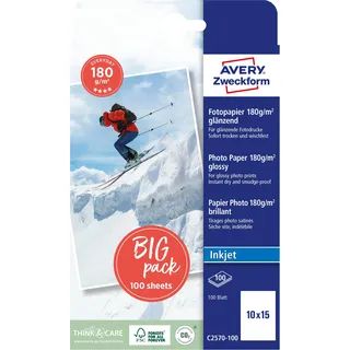 Avery Zweckform Fotopapier C2570-100 100 x 15,0 cm glänzend 180 g/qm 100 Blatt