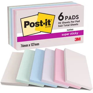 Post-it Super Sticky Notes, Packung mit 6 Blöcken, 90 Blatt pro Block, 76 mm Soulful 6x90BL sortiert 655-6SS-SOUL 76x127mm