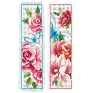 Vervaco Blumen 2er Set Lesezeichen - Zählmusterpackung - Stickpackung im gezählten Kreuzstich, Baumwolle, Mehrfarbig, 6 x 20 cm, 2-Einheiten