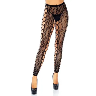 Leg Avenue Netzstrumpfhose Fußlose Strumpfhose mit Leopardenmuster und Netz - schwarz (1 St) aus elastischem Netz-Stoff schwarz