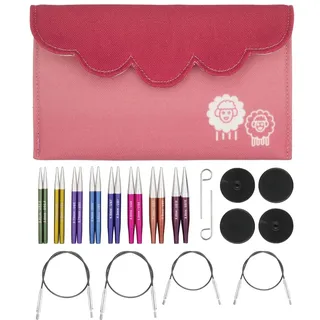KnitPro Zing austauschbares Mini-Nadel-Set, 5 cm, 8 US-Größen (2,5–10) mit 4 Kabeln, 4 Endkappen, 2 Kabelschlüsseln