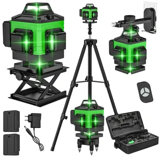 Laser-Nivelliergerät, 4D 16 Linien Vertikales Horizontales Laser-Nivelliergerät Selbstnivellierend mit 2 * 2600 mAh wiederaufladbaren Batterien (mit Stativ)