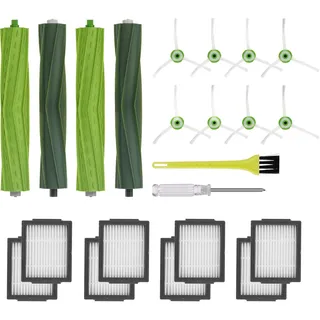 Jajadeal Bürsten Ersatzteile für iRobot Roomba E/I/J Serie i7 + i3+ i4+ i6+ i8+ j7 E5 E6 E7 Saugroboter Zubehör Kit mit 4 Gummibürsten, 8 HEPA-Filter, 8 Seitenbürsten