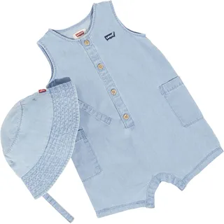 Starterpaket LEVI'S KIDS Gr. 24M (92), blau (summer wind), Baby, Denim/Jeans, Obermaterial: 100% Baumwolle, unifarben, KOB Set-Artikel, Strampler und Hut für Babys