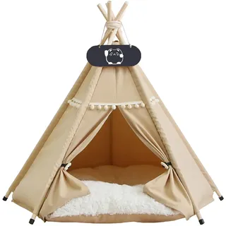 whiwhi Tipi Zelt für Haustiere mit Doppelseitigem Kissen Hundezelt Abnehmbar und Waschbar Luxery Hundehöhle Katzenzelt und Haustierhäuser 40x40x50cm