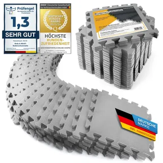 Boden-Schutzmatten XXL Set; Fitnessmatte Bodenschutz Puzzle-Matte; Unterlegmatte für Fitnessgeräte + GRATIS Anti-Rutschmatte; Trainingsmatte & Sport-Matte für Fitnessraum Keller Garage ca. 2m2 Grau