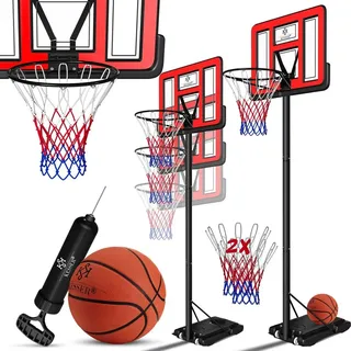 Kesser KESSER® Basketballkorb Premium mit Ständer Rollen Inkl. Basketball + Pumpe verstellbare Korbhöhe 230 bis 305 cm höhenverstellbar Korbanlage Outdoor Rot