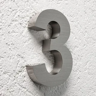 Longlife LED 3D Hausnummer 3 Edelstahl V2A unbeleuchtet Arial