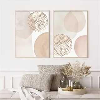 Sarah Duke 2er Abstrakt Poster Set, Beige Geometrie Leinwandbilder, Ohne Rahmen Wandbilder, Boho Wanddeko für Schlafzimmer und Wohnzimmer (50 x 70 cm)