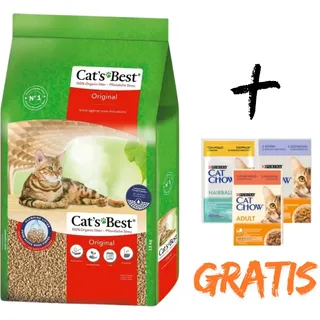 JRS Cats Best Eko Plus - Klumpstreu aus Holz 30l / 13kg+ gratis 3 x PURINA Katzenfutter/ Pro Plan 85g (Zufällig verschickte Geschmacksrichtungen)