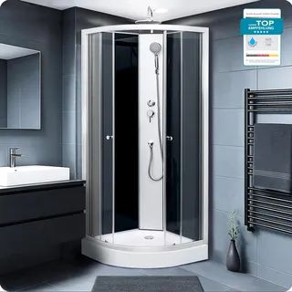 Aloni Dusche Komplettdusche Duschkabine 90 x 90 cm - Fertigdusche mit Duschwanne, Regendusche Duschkopf, Duscharmatur, Ablaufgarnitur & Brausegarnitur - Duschsystem mit Armatur - Badezimmer