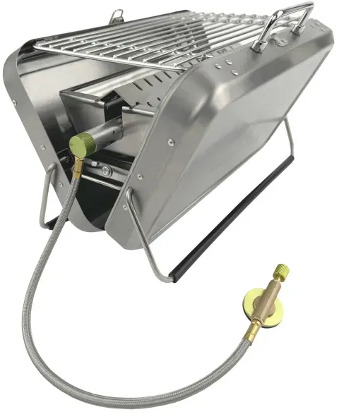 BBQ 42 kleinster Koffergasgrill für unterwegs für Schraubkartusche oder Holzkohl...