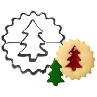 Zenker Ausstechform Linzer Ausstecher Tannenbaum – 2in1 Ausstecher für Terassenplätzchen