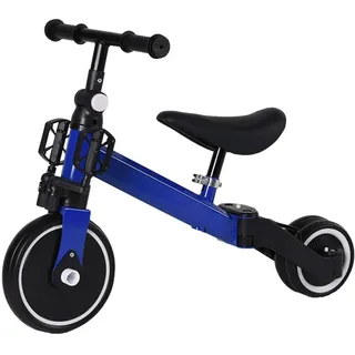 2 in 1 Kinder Dreirad & Laufrad & Balance Bike mit verstellbarem Sitz und Lenker, Kinder Tricycle mit abnehmbaren Pedalen, für Kinder von 1-3 Jahre alt-2 in 1 (blau)