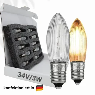 Berglicht 10x E10 34V/3W Ersatzlampe für Schwibbogen, Lichtketten u.ä., 2150 K warmleuchtend, dimmbar