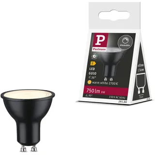 Paulmann 29166 Standard 230V LED Reflektor GU10 750lm 8W 2700K dimmbar Schwarz matt 36° Leuchtmittel RAL9004