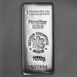 Silberbarren 1kg/1000g HERAEUS gegossen