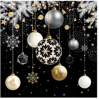 Ambiente Home 20 Servietten Weihnachten Elegante Weihnachtskugeln auf schwarz als Tischdeko. Papierservietten mit Motiv. Auch für Decoupage und Serviettentechnik 33x33cm