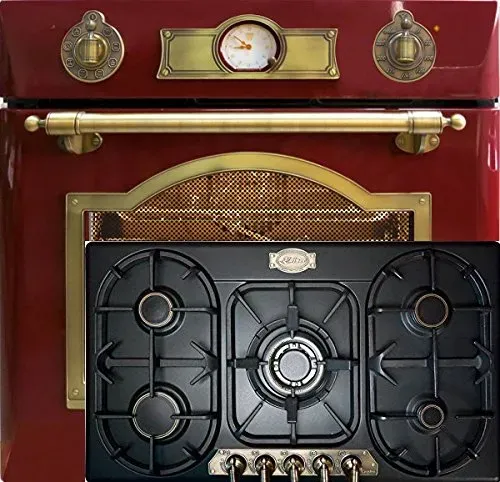 Gas Herdset Autark Kaiser Empire/ Elektro Einbau Backofen EH 6355 RotEm 67L in Rot + Gaskochfeld 90cm KG 9325 Em in schwarz