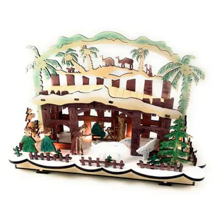 Schwibbogen Weihnachts Krippe LED Licht bunt Krippenstall 30x20x10 cm