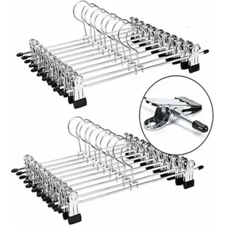 Metall-Hosenbügel, Clip-Kleiderbügel, Hosenbügel, Hosenständer mit verstellbaren Chrom-Clips, Metallbügel, Anti-Falten-Rock-Kleiderbügel,