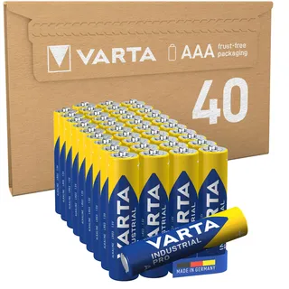 Varta Batterien AAA, 40 Stück, Industrial Pro, Alkaline Batterie, 1,5V, Vorratspack in umweltschonender Verpackung, Made in Germany [Exklusiv bei Amazon]