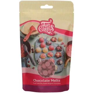 FunCakes Schokoladen Melts Ruby: Schmelzende Schokolade für süße Bonbons, Tropfen, Glasur, Kuchendekorationen, Drip. Einfaches Schmelzen in der Mikrowelle oder Wasserbad, Halal. 200 g.