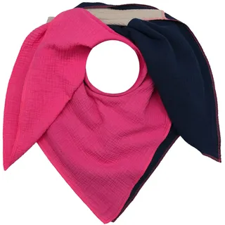 Zwillingsherz Musselin Viereckstuch mit Wolle für Damen Mädchen Jungen - Hochwertiges Baumwoll-Halstuch Blockstreifen Damenschal Übergangsschal - Strick-Waren Frühjahr Herbst Winter, Pink Navy Beige - Länge: 131 cm, Breite: 114 cm