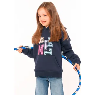 Zwillingsherz Hoodie ""Smile" Kids" Gr. 122/128, blau (marine), Damen, Sweatware, Obermaterial: 50% Baumwolle, 50% Polyester, Sweatshirts, mit bunten Buchstaben im verspieltem Design