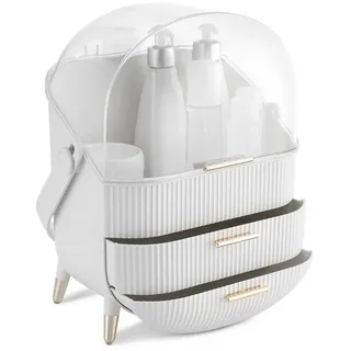 Navaris Make-Up Organizer - Aufbewahrung für Kosmetik - Ordnungssystem mit 2 Schubladen - tragbare Aufbewahrungsbox für Bad oder Schminktisch - Weiß